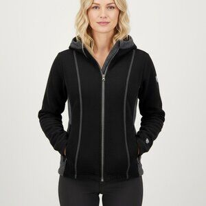 Kuhl Womens Alfpaca Hoodie Fleece Full Zip Black/Gray Outdoor Warm Wear Medium